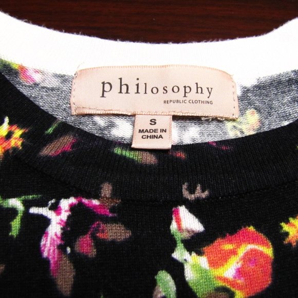 Philosophy Black Floral Sweater Ruffle Sleeve Detail Sz Small - Picture 6 of 12